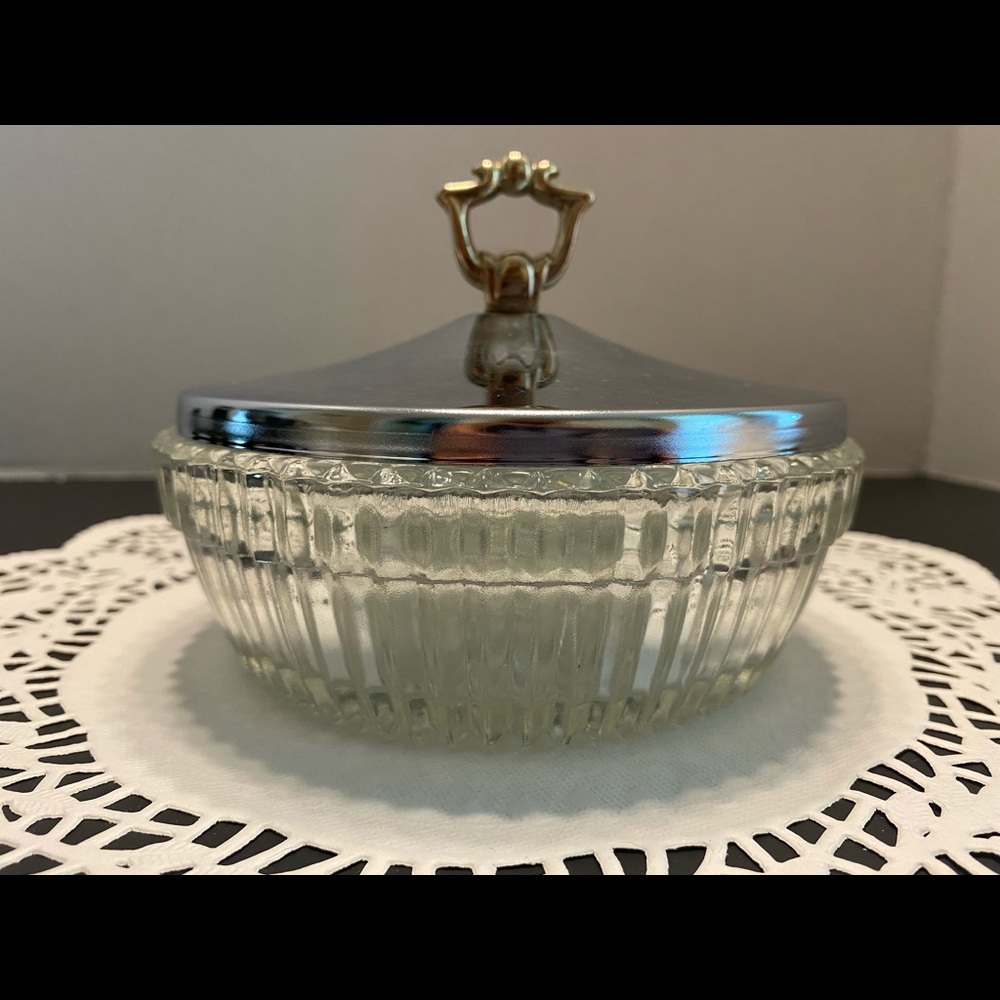 Vintage Glass Bowl with a Two Toned Metal Lid